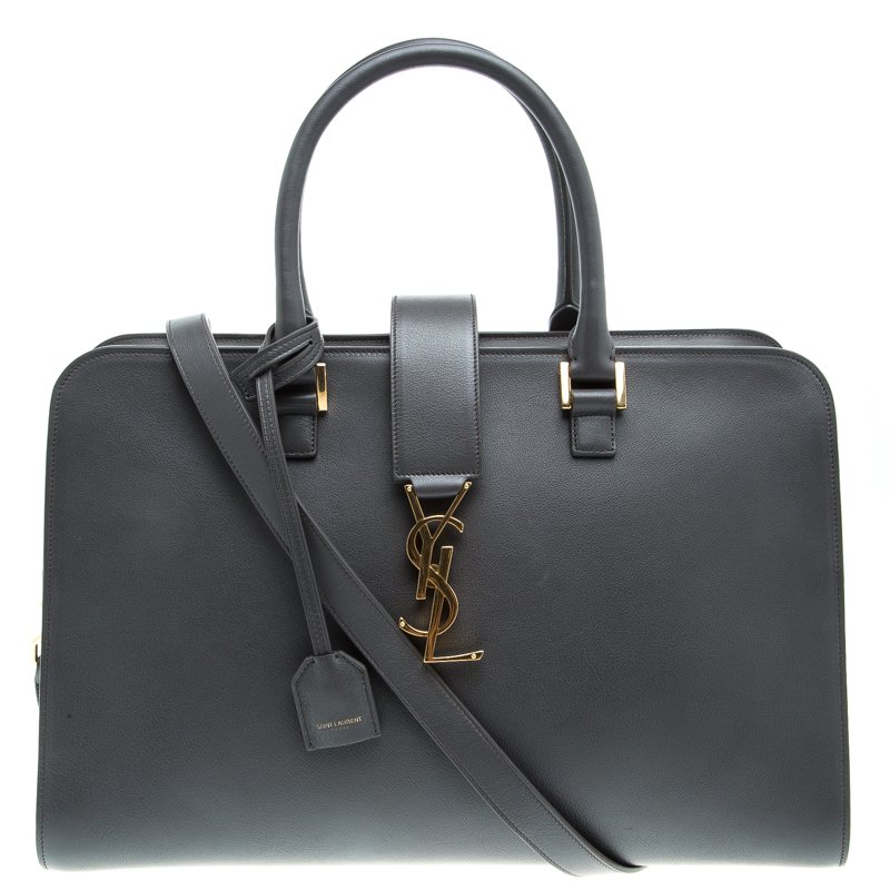 مملوكة مسبقًا Saint Laurent Paris Grey Leather Medium Cabas Monogram Top Handle Bag