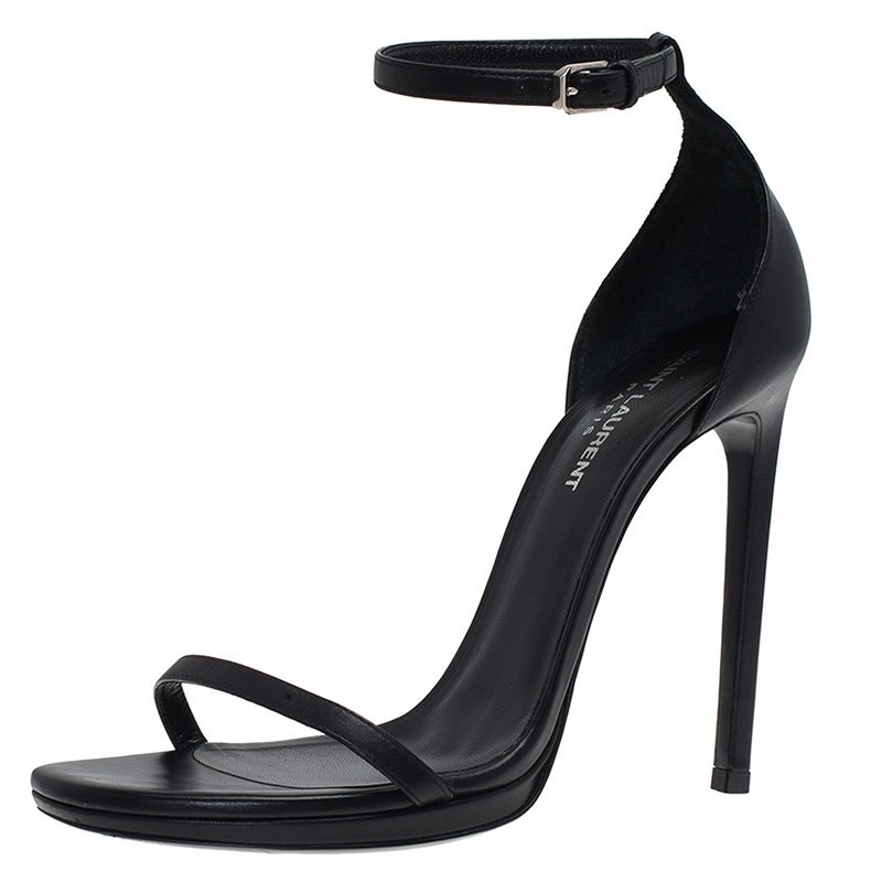 Saint Laurent Paris Black Leather Jane Ankle Strap Sandals Size 39