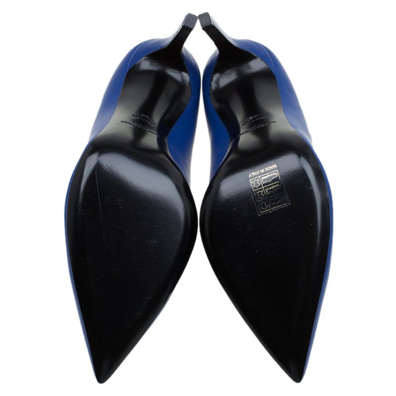 Pre Owned Saint Laurent Paris Blue Leather Pointed Toe Pumps Size 40