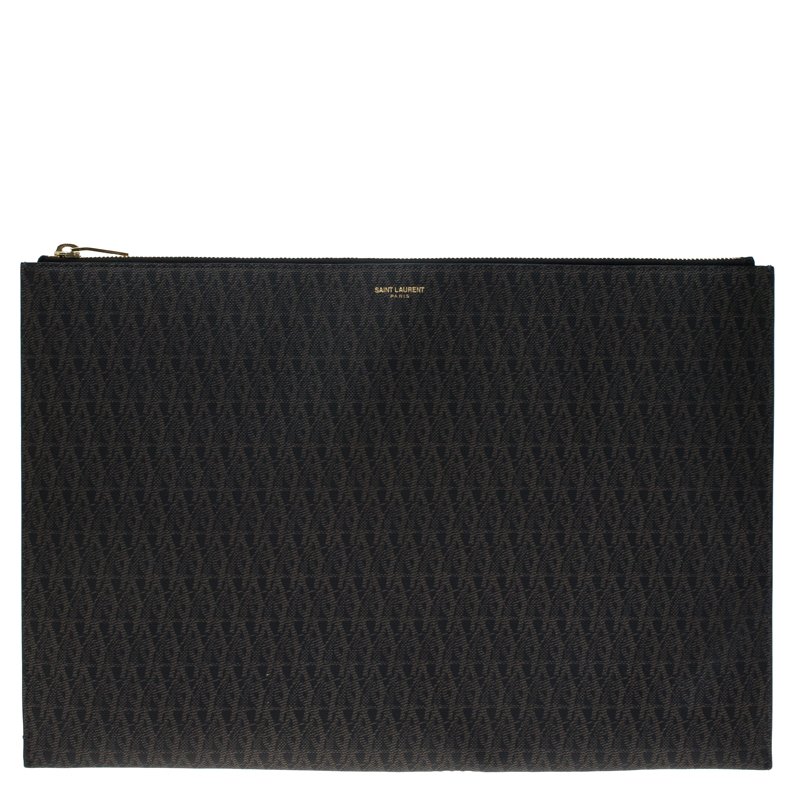 Pre Owned Saint Laurent Paris Dark Brown Monogram Zip Pouch 