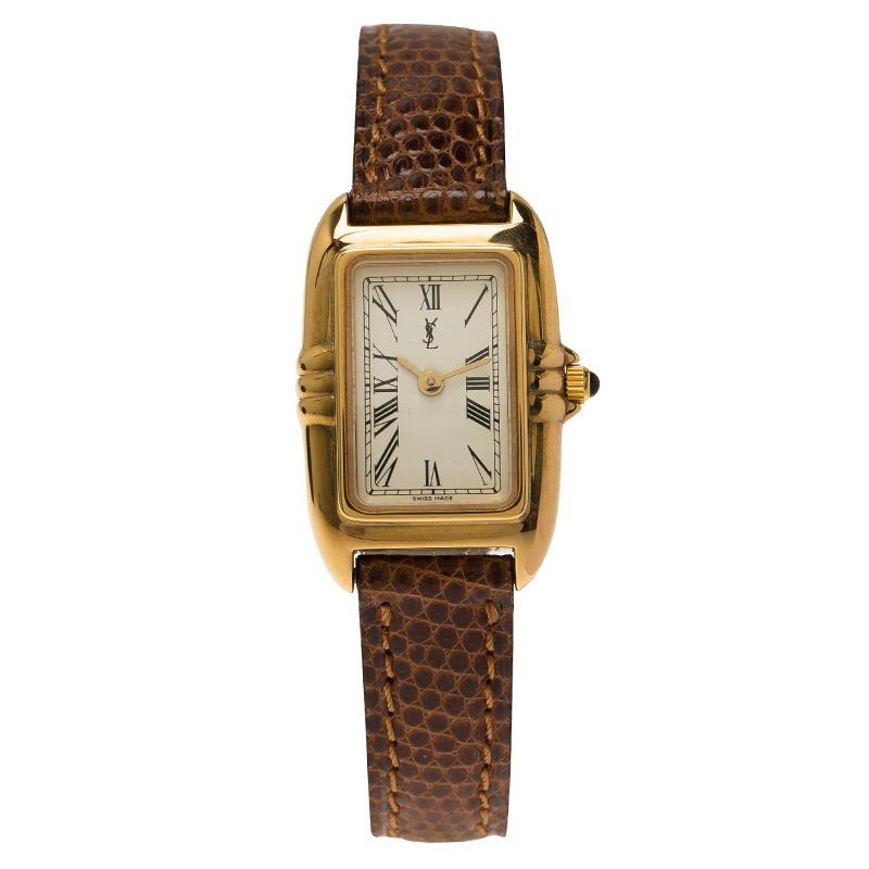 Saint Laurent Paris White Gold-Plated Stainless Steel Classic Women's Wristwatch 18MM