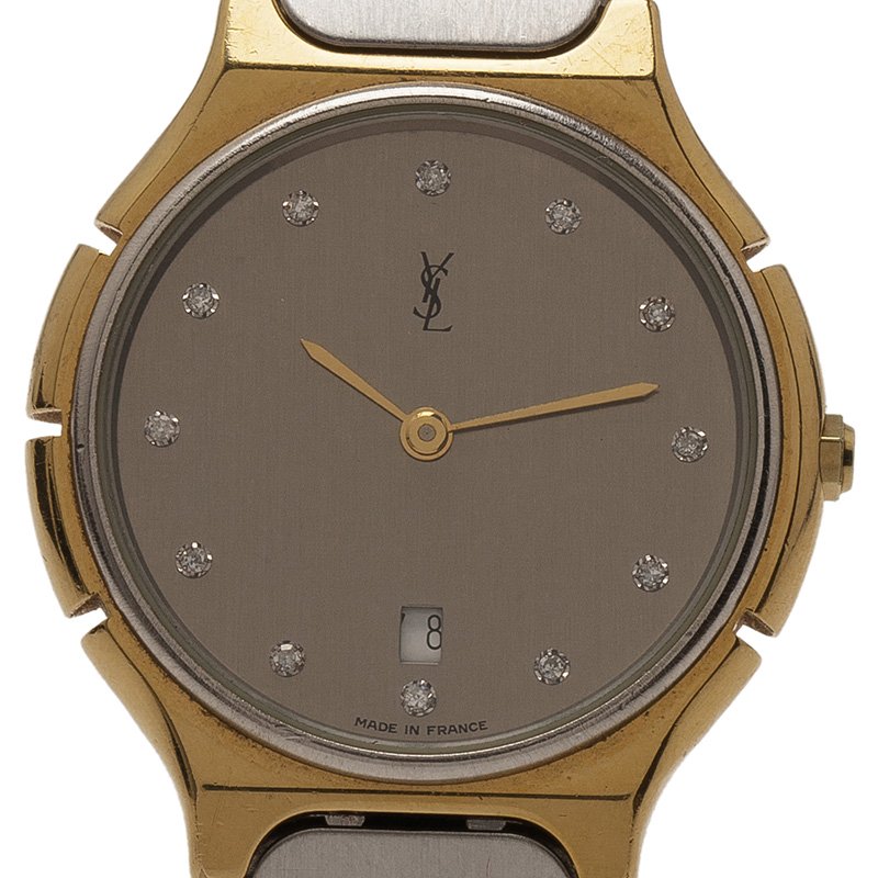 Pre Owned ساعة يد نسائية سان لوران باريس كلاسيك ستانلس ستيل مطلي ذهب رصاصية 30مم