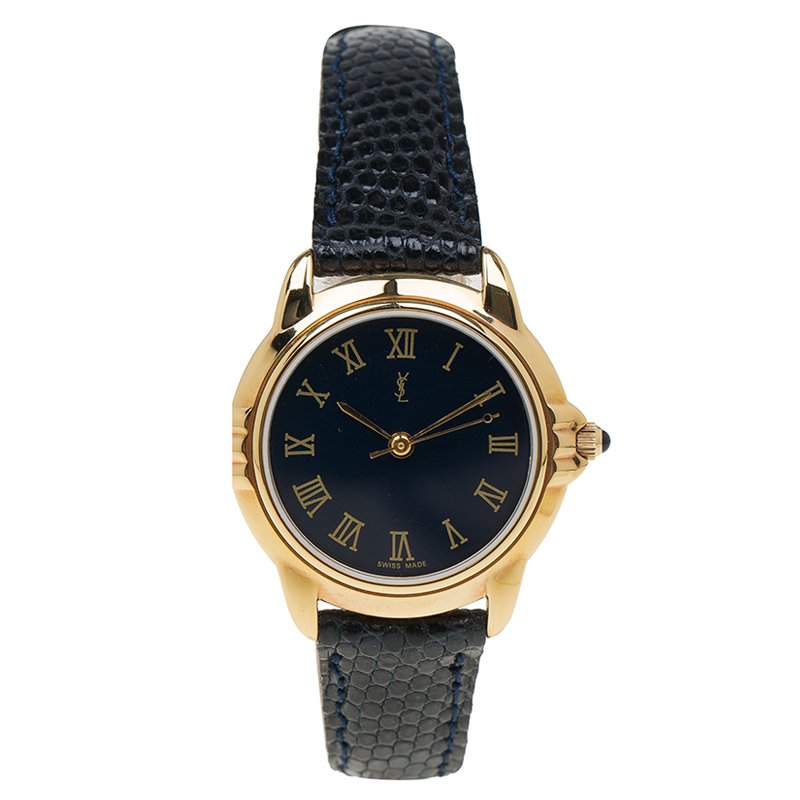 مملوكة مسبقًا Saint Laurent Paris Blue Gold-Plated Stainless Steel Classic Women's Wristwatch 27MM