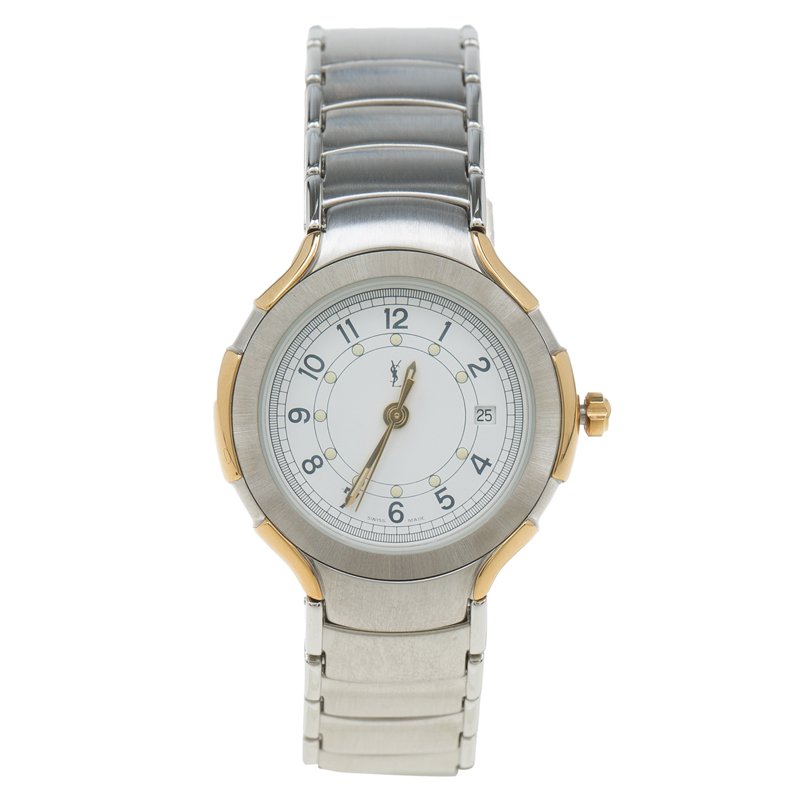 Pre Owned Saint Laurent Paris White Gold-Plated Stainless Steel Classic Women's Wristwatch 28MM