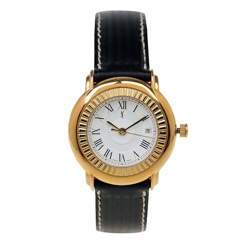 Pre Owned Saint Laurent Paris White Gold-Plated Stainless Steel Classic Women's Wristwatch 29MM