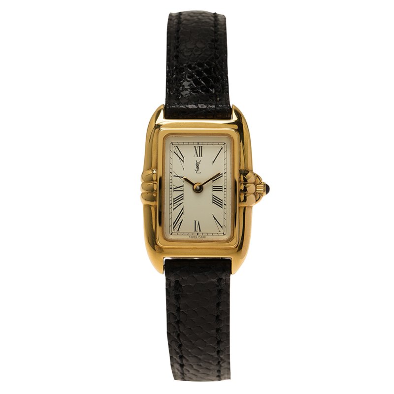 مملوكة مسبقًا Saint Laurent Paris White Gold-Plated Stainless Steel Classic Women's Wristwatch 18MM