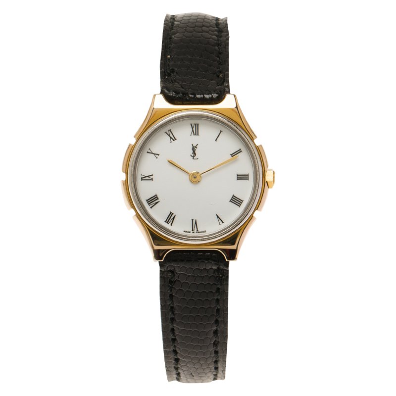 ساعة يد نسائية سان لوران باريس كلاسيك ستانلس ستيل مطلي ذهب أبيض 25 مم