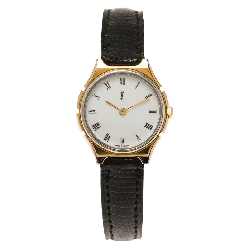 Pre Owned Saint Laurent Paris White Gold-Plated Stainless Steel Classic Women's Wristwatch 25MM