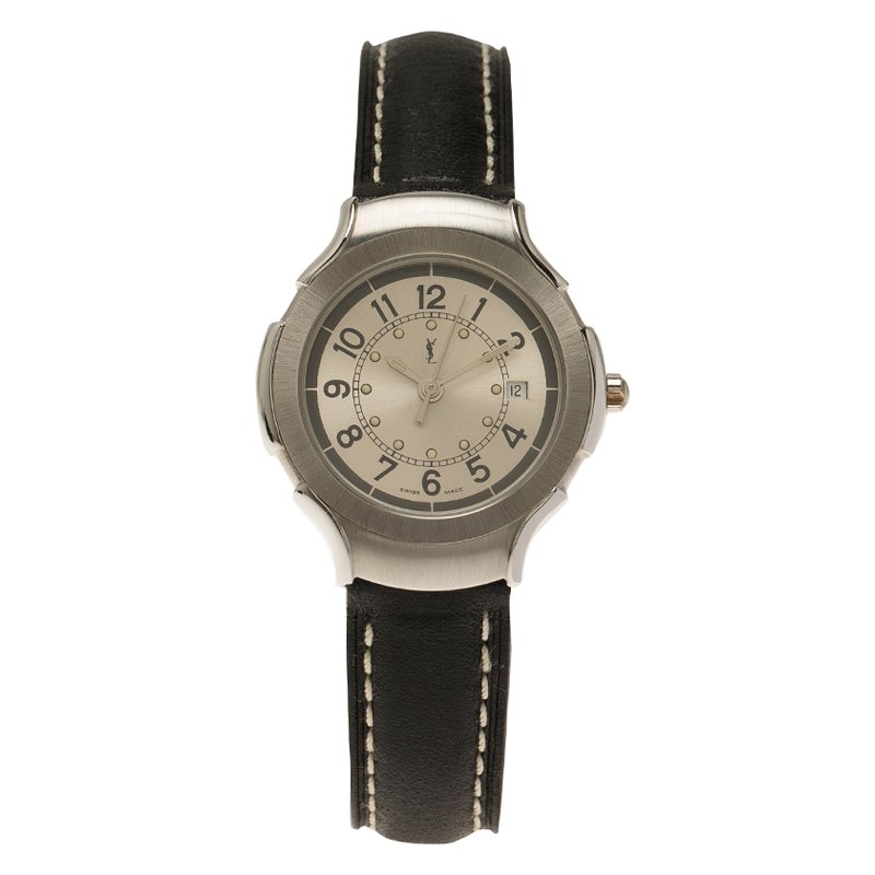 Pre Owned Saint Laurent Paris Silver Stainless Steel Classic Women's Wristwatch 28MM