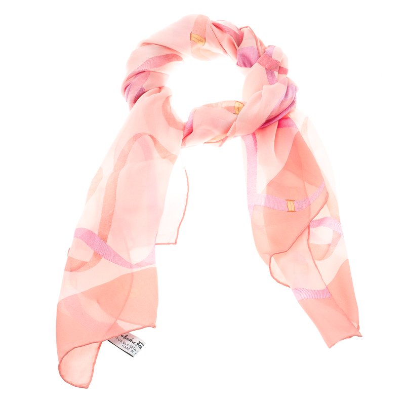 Salvatore Ferragamo Coral Pink Printed Silk Scarf