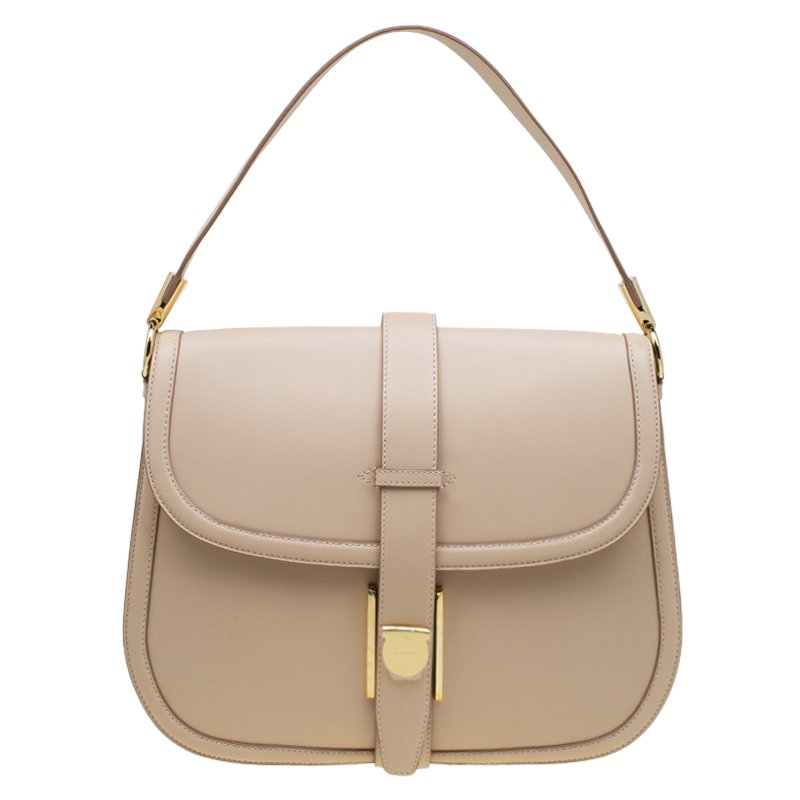 Pre Owned Salvatore Ferragamo Beige Leather Elly Shoulder Bag