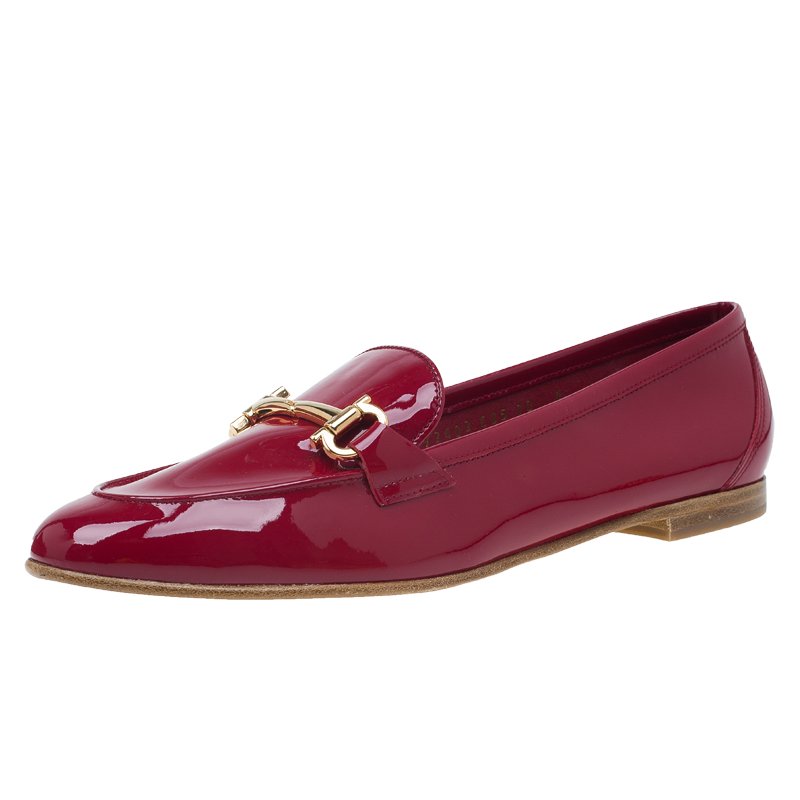 Pre Owned Salvatore Ferragamo Red Patent Loafers Size 40.5