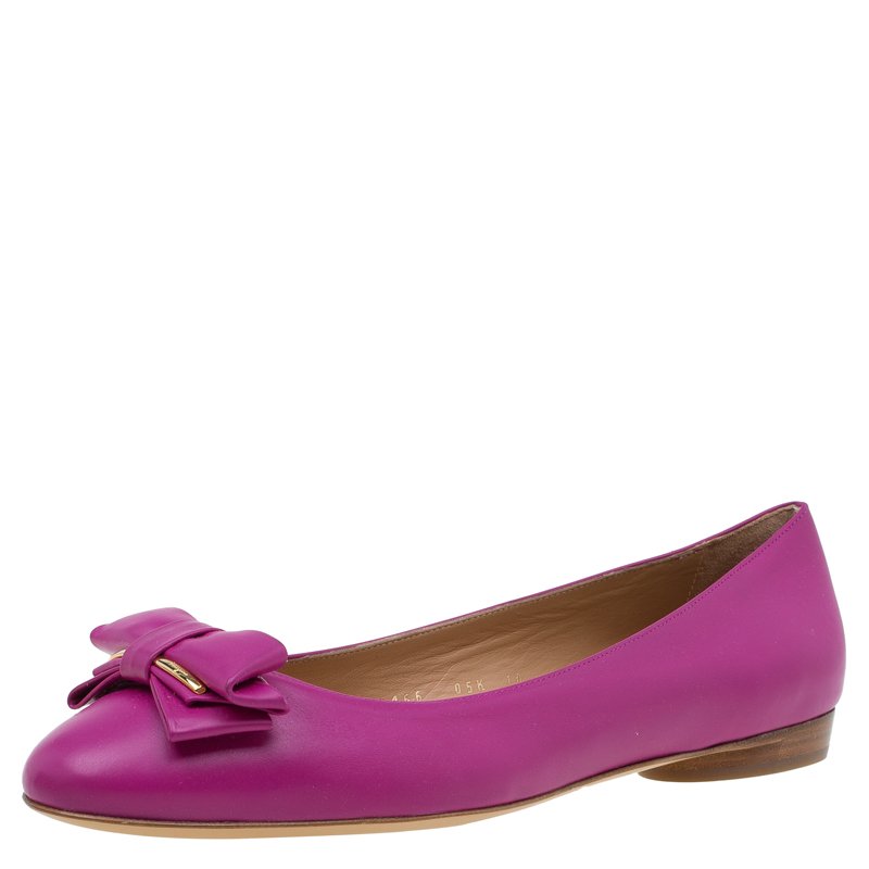 Pre Owned Salvatore Ferragamo Pink Leather Rubia Ballet Flats Size 40.5