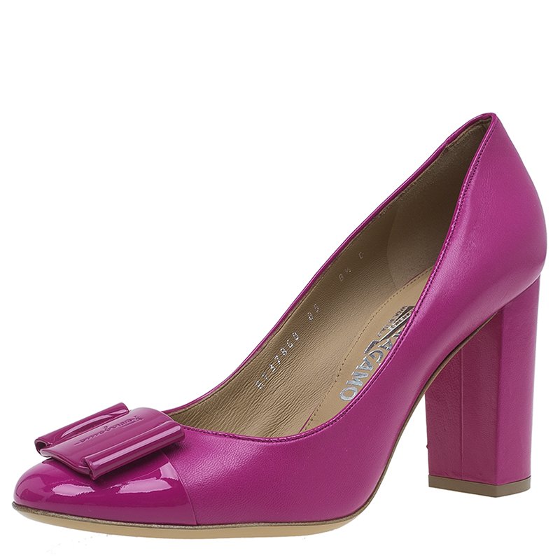 Pre Owned Salvatore Ferragamo Pink Leather Ninna Bow Pumps Size 39
