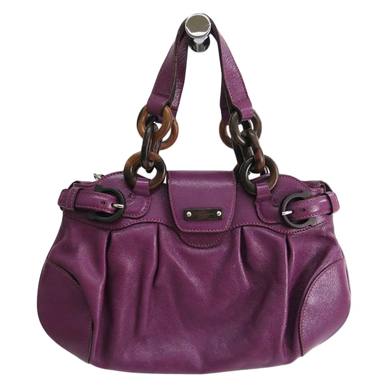 Salvatore Ferragamo Purple Leather Marisa Shoulder Bag