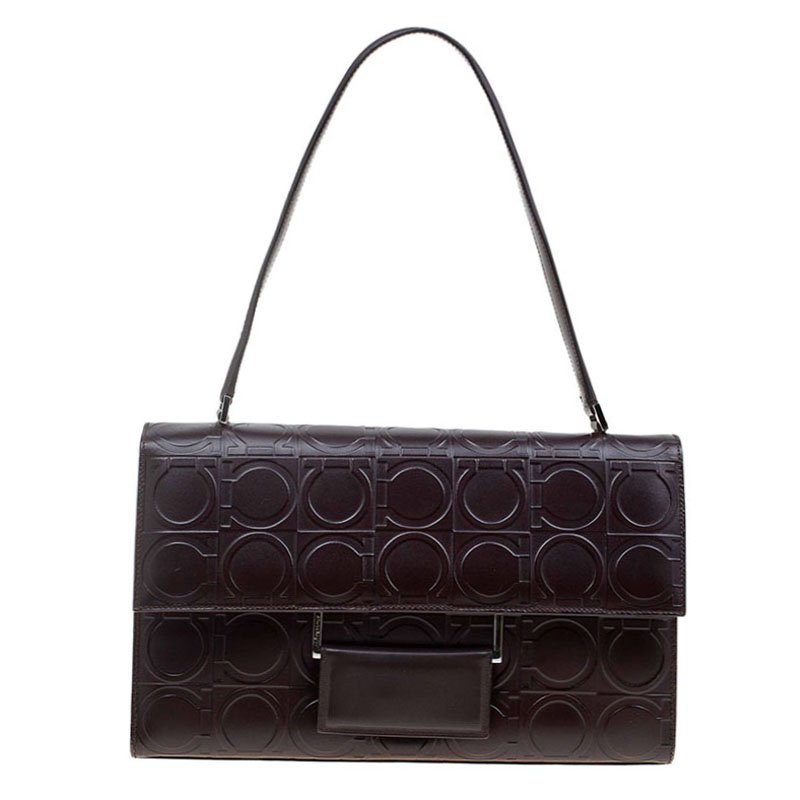 Salvatore Ferragamo Brown Leather Signature Shoulder Bag
