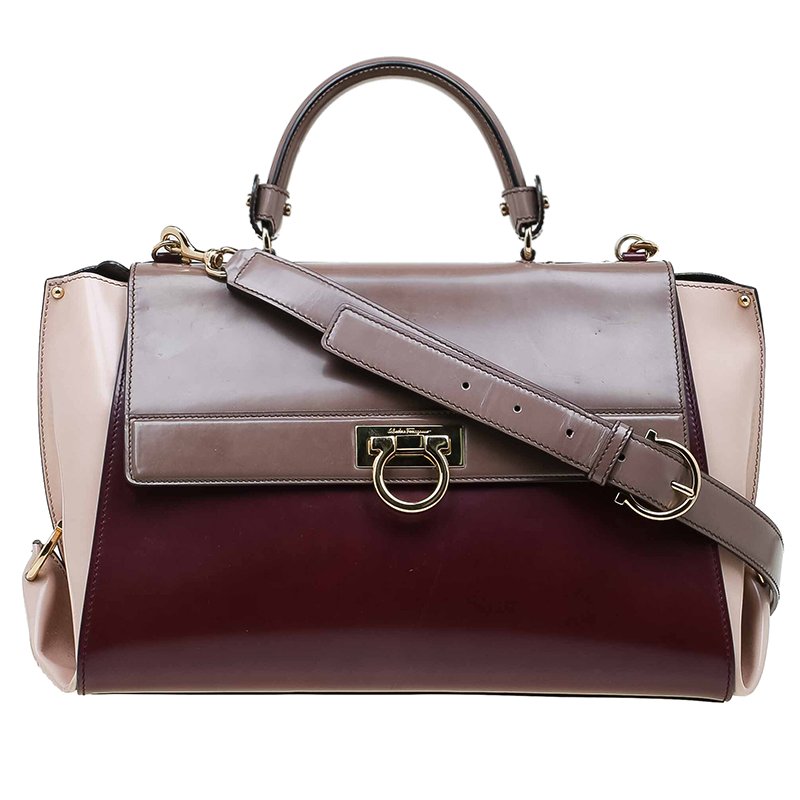 Pre Owned حقيبة سالفاتوري فيراغامو صوفيا جلد لامع ثلاثي اللون كبيرة