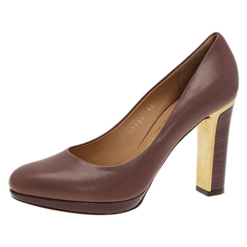 مملوكة مسبقًا حذاء سالفاتوري فيراغامو جلد أرجواني ونعل سميك مقاس 37.5