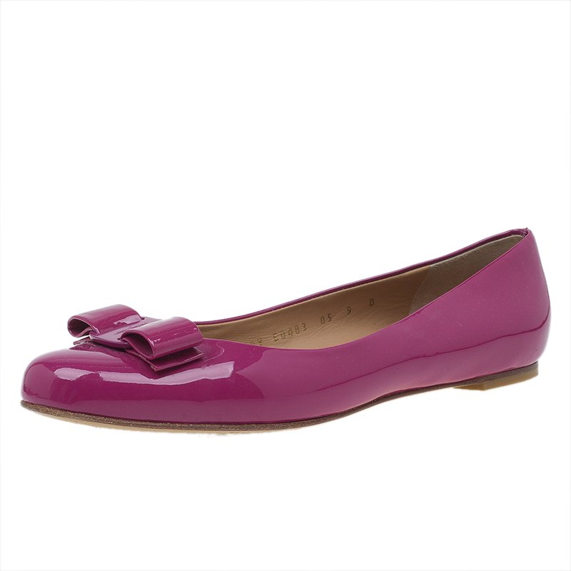 Salvatore Ferragamo Pink Patent Vara Ballet Flats Size 39.5