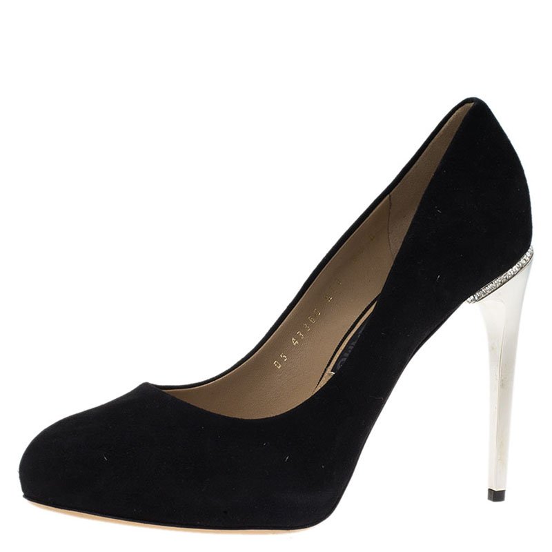 مملوكة مسبقًا Salvatore Ferragamo Black Suede Crystal Trim Lolita Pumps Size 39