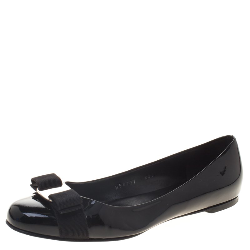 Pre Owned Salvatore Ferragamo Black Patent Leather Varina Ballet Flats Size 38.5