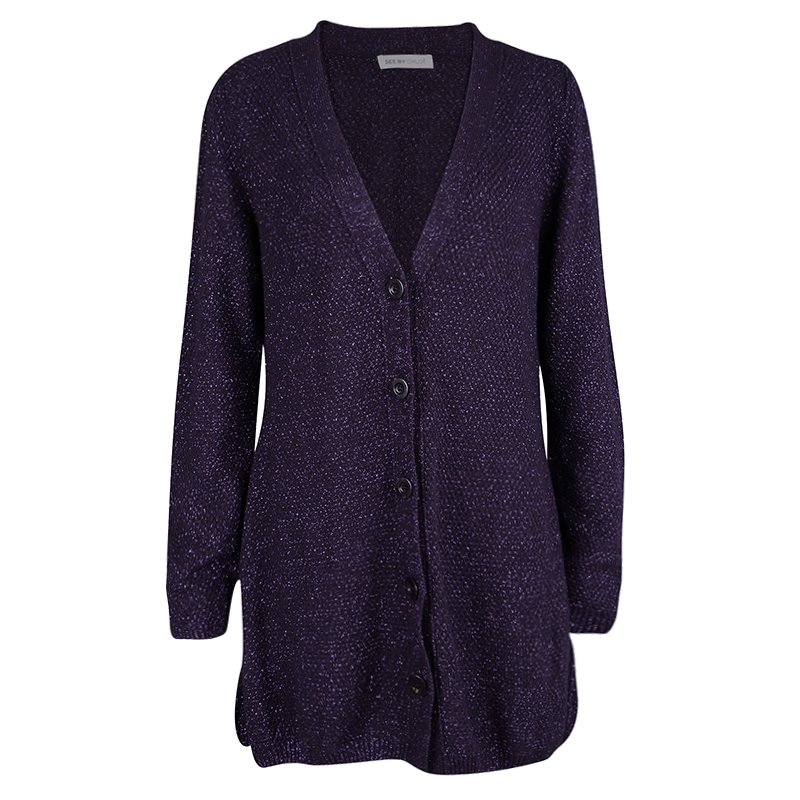 See By Chloe Purple Lurex Knit Button Front Cardigan M