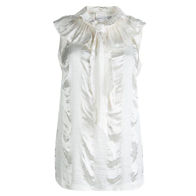 Pre Owned See By Chloe Off White Ruffle Tie Detail Sleeveless Top M
