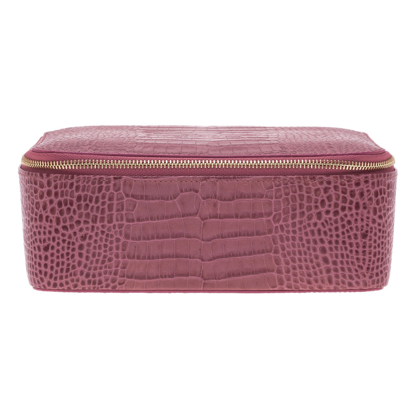 Smythson Pink Python Embossed Leather Mara Jewelry Pouch