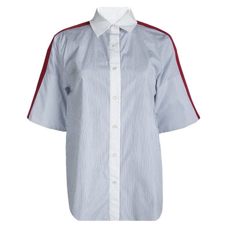 Pre Owned Sonia Rykiel Contrast Shoulder Yoke Detail Striped Shirt S