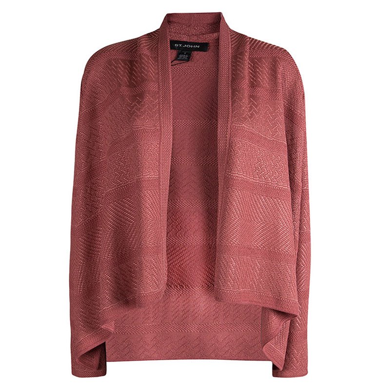 St. John Cardigan Pink Patterned Knit High Low Cardigan P