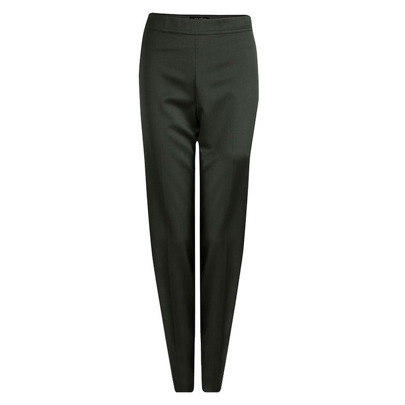 St. John Olive Green Wool Straight Fit Trousers S