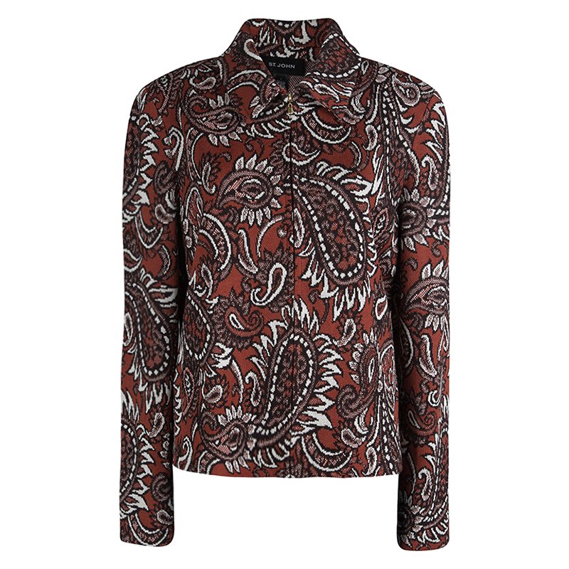 مملوكة مسبقًا جاكيت بليزر سانت جون تريكو جاكار برتقالي محمر بسحاب أمامي L