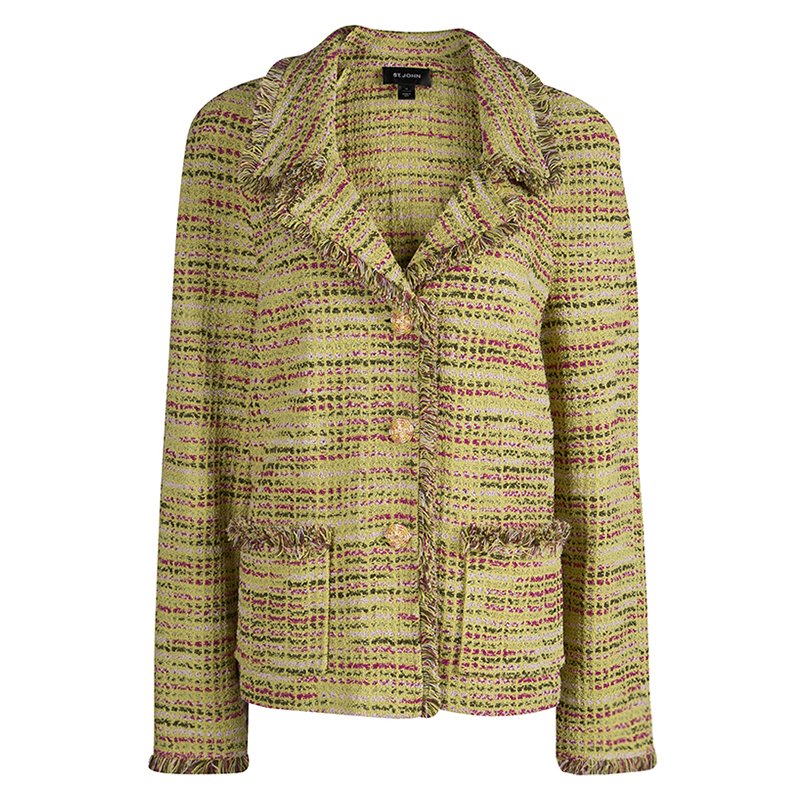 St. John Lime Green Fringed Edge Tweed Jacket XL St. John | TLC