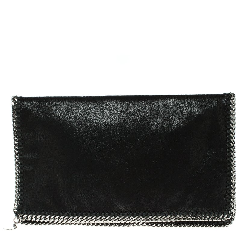 Stella McCartney Black Faux Leather Falabella Fold Over Clutch