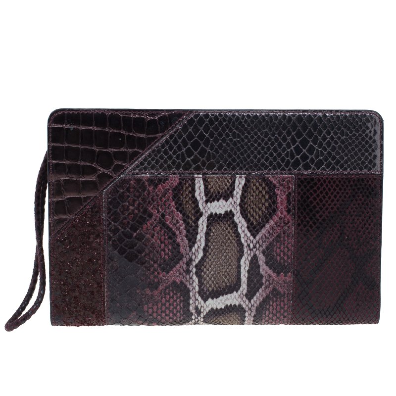 Pre Owned Stella McCartney Burgundy Embossed Patchwork Clutch