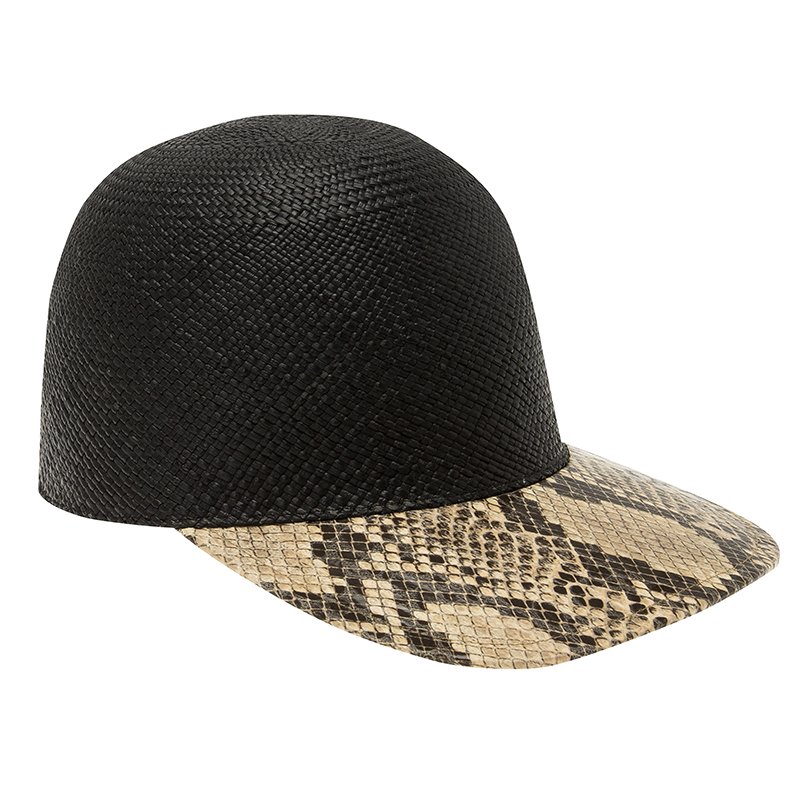 Stella McCartney Black Straw and Faux Python Baseball Cap Size 57