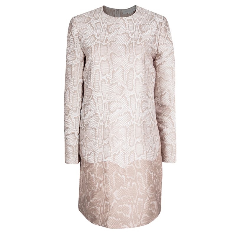 Pre Owned فستان ستيلا ماكرتني قصير أكمام طويلة طباعة ثعبان وردي فاتح M