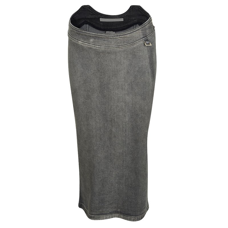 grey denim midi skirt