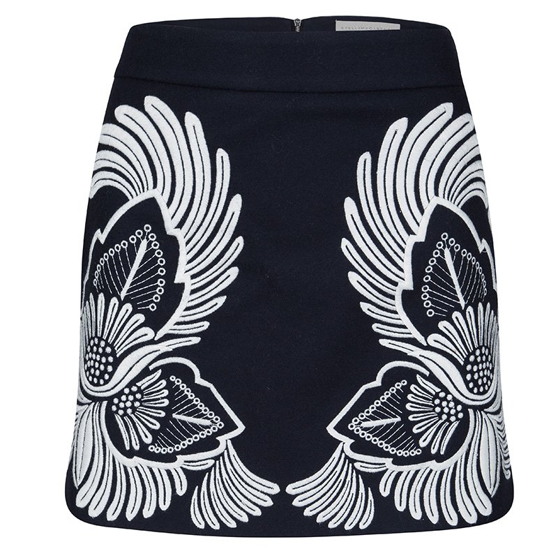 مملوكة مسبقًا Stella McCartney Navy Blue Wool Cashmere Axelle Embroidered Skirt M