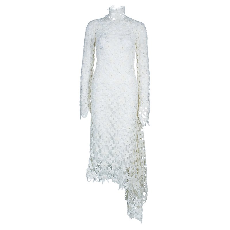 Pre Owned Stella McCartney White Daisy Embroidery Turtle Neck Dress XS