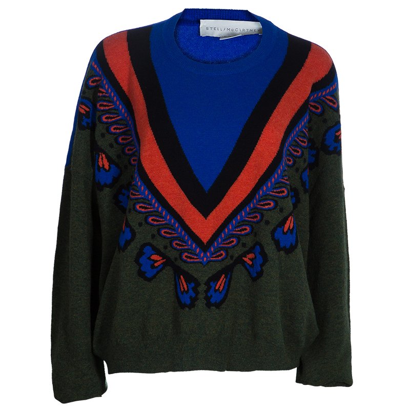مملوكة مسبقًا Stella McCartney Green Printed Wool Sweater L