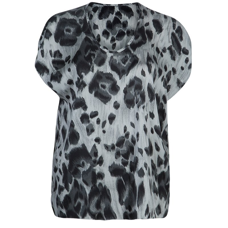 Pre Owned Stella McCartney Grey Leopard Print Top M