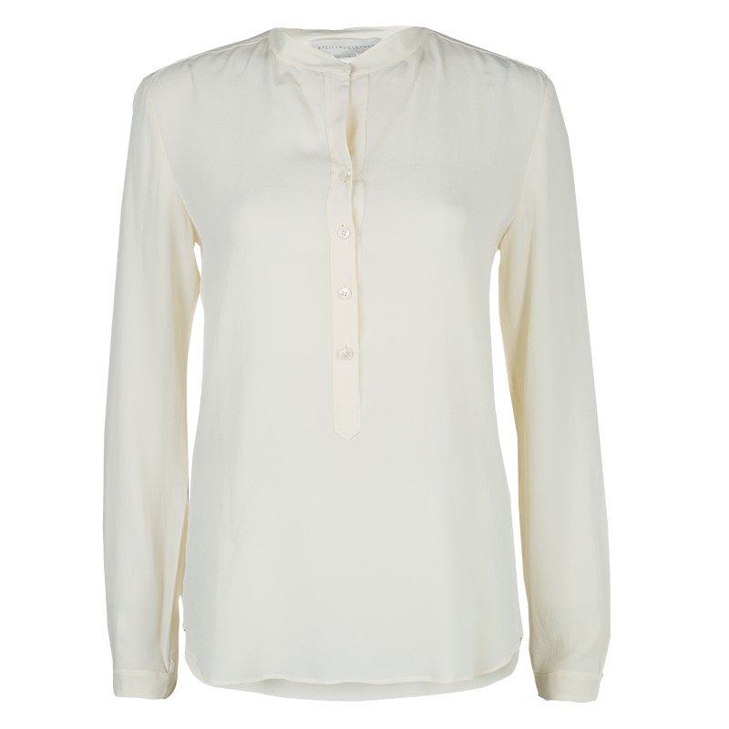 Pre Owned بلوزة ستيلا مكارتني كم طويل حرير كريمي  S