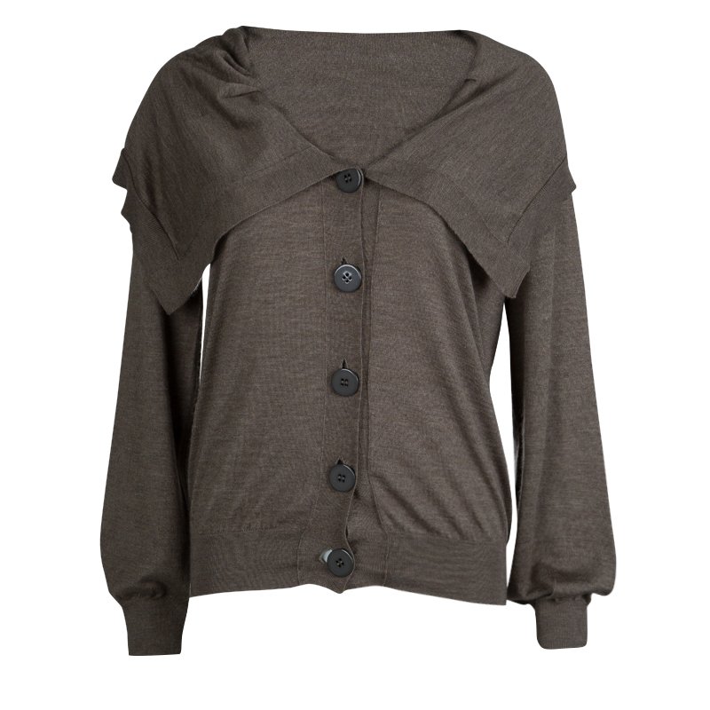Pre Owned كارديغان ستيلا مكارتني كشمير بني ياقة ديرابيه أزرار أمامية M
