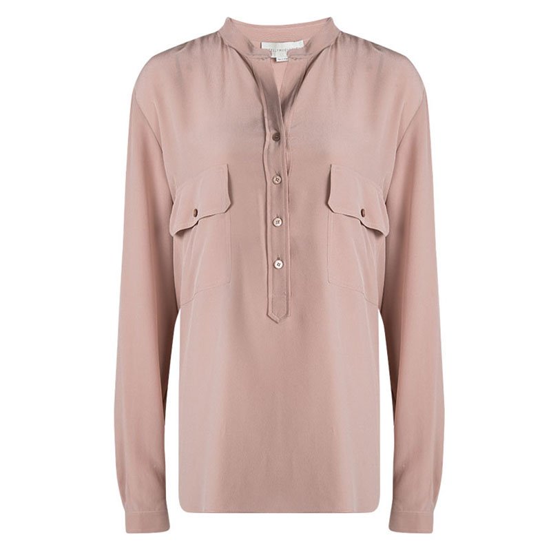 Pre Owned Stella McCartney Blush Pink Mandarin Collar Silk Shirt L