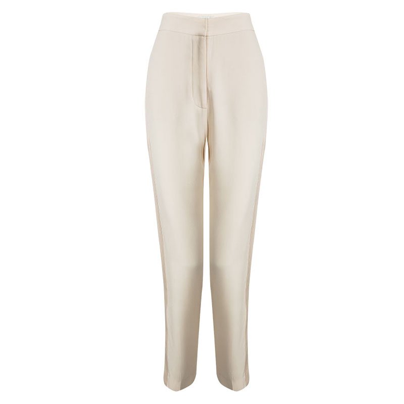 Pre Owned Stella McCartney Beige Satin Side Panel Detail Tailored Trousers M