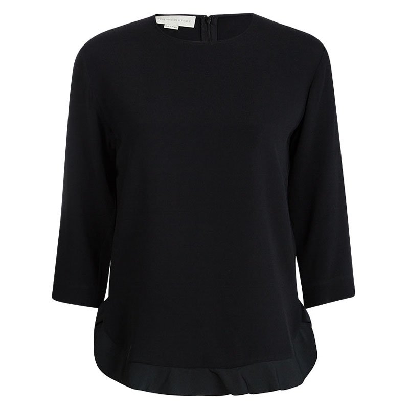 Pre Owned Stella McCartney Black Ruffle Bottom Long Sleeve Top S