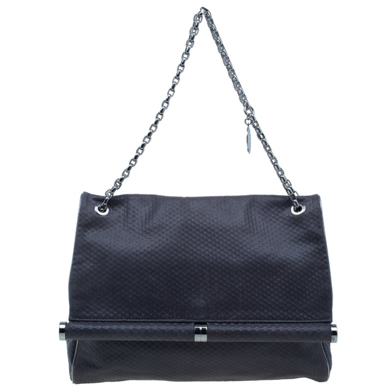 Pre Owned Stella McCartney Gray Leather Graphite Vegan Chain Shoulder Bag