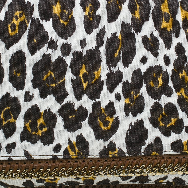 Stella Mccartney Leopard Print Canvas Faux Leather Trim Foldover