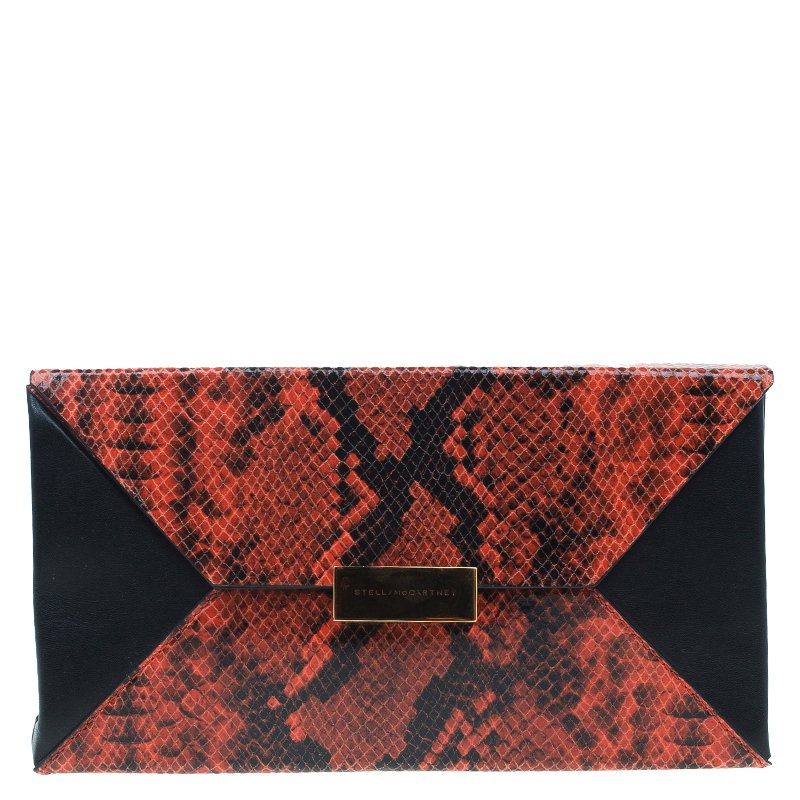 Stella McCartney Orange Alter Faux Python Beckett Clutch